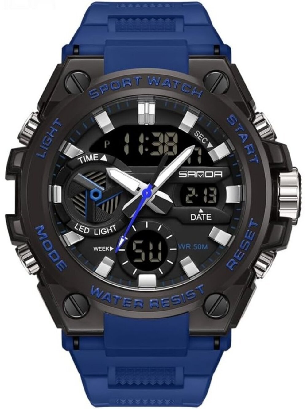 Men's Blue Analog Quartz Sports Waterproof Military Tactical LED Digital Watch